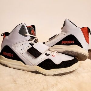 AND1 Capital 3.0 Men’s Basketball Shoes Size 10 White Red Mid Top Strap Athletic